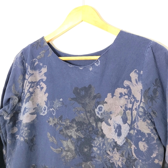 Blue Floral Print Women Jogger Dress Oversized Loose Fix Cut Off Trim 3/4 Sleeve - Picture 8 of 9